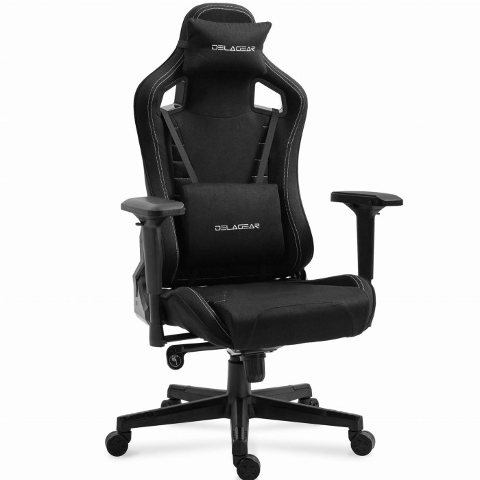 Fotel Gamingowy DELAGEAR G 808 Czarny Materiałowy - widok z profilu