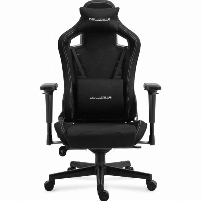 Fotel Gamingowy DELAGEAR G 808 Czarny Materiałowy - widok z przodu