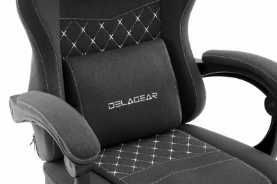 Fotel Gamingowy DELAGEAR G 300 Czarny Materiałowy  z widocznym wsparciem lędźwiowym