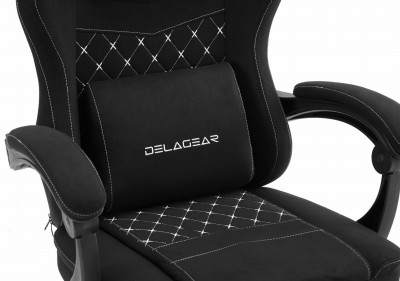 Fotel Gamingowy DELAGEAR G 300 Czarny Tkanina Leathaire -  z widocznym wsparciem lędźwiowym