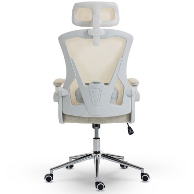 Fotel Ergonomiczny Biurowy DELAGEAR M 330 Beżowo-Biały - TYŁ