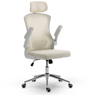Fotel Ergonomiczny Biurowy DELAGEAR M 330 Beżowo-Biały - PODNOSZONE PODŁOKIETNIKI