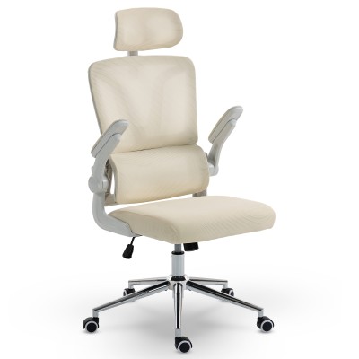 Fotel Ergonomiczny Biurowy DELAGEAR M 350 Beżowo-Biały