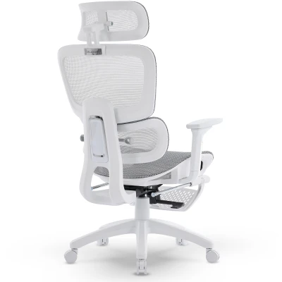 Ergonomiczny fotel biurowy DELAGEAR M Pro 750 szaro-biały - profil podkreślający linię oparcia