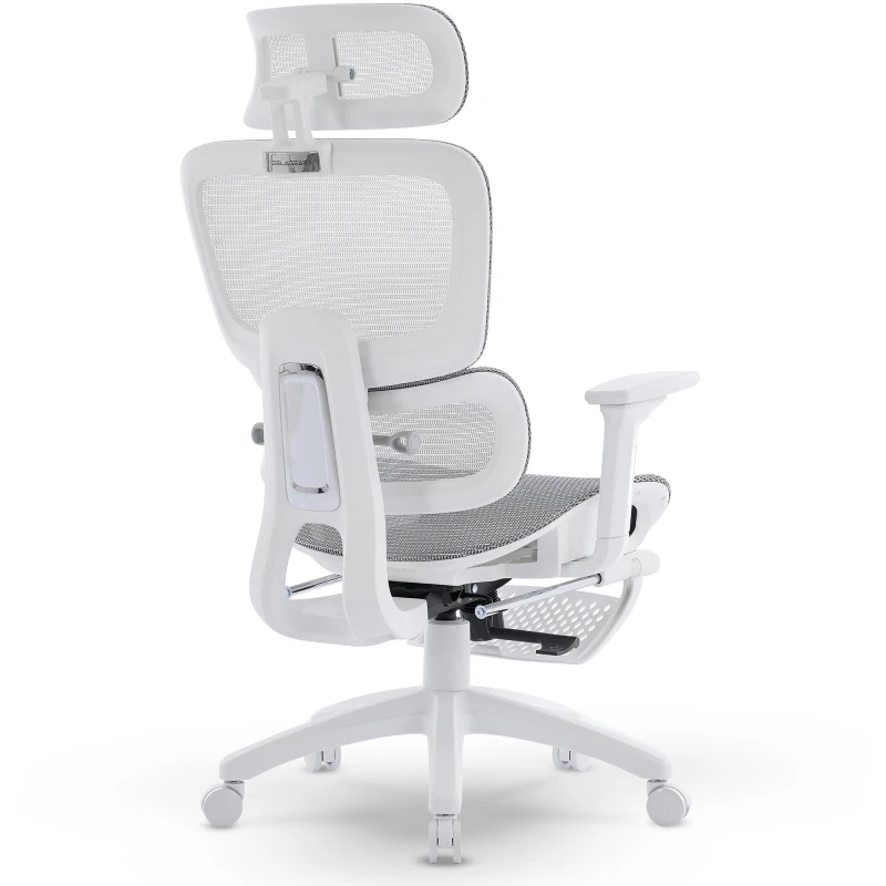 Ergonomiczny fotel biurowy DELAGEAR M Pro 750 szaro-biały - profil podkreślający linię oparcia