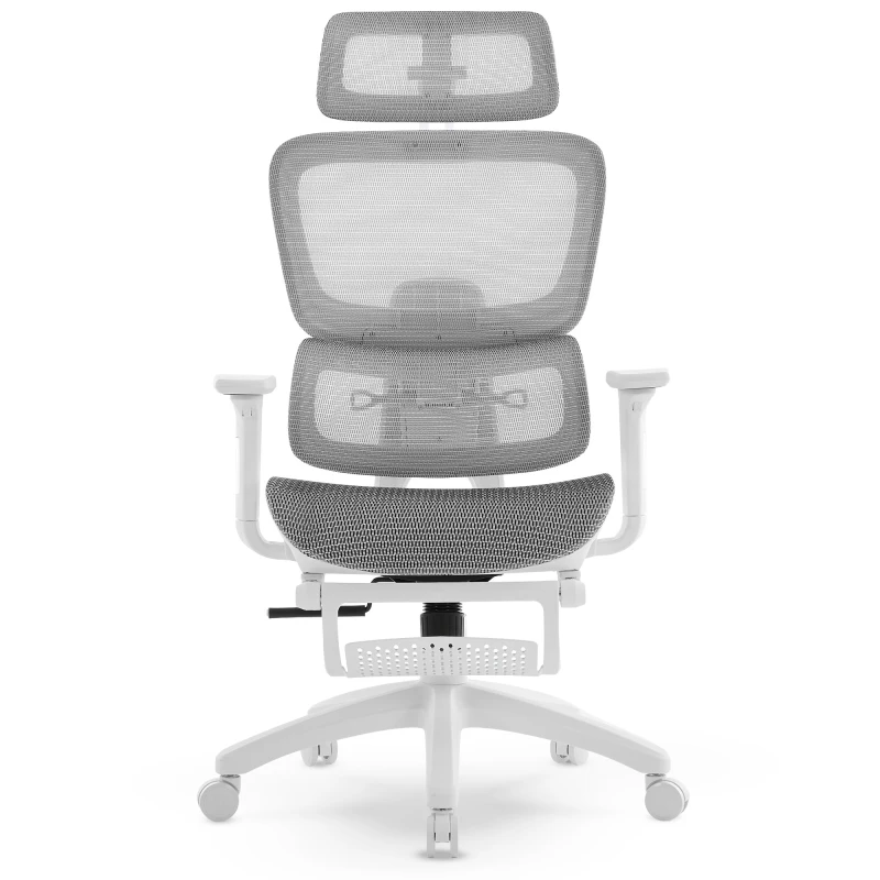 Fotel ergonomiczny biurowy DELAGEAR M Pro 750 w kolorze szaro-białym – widok z przodu