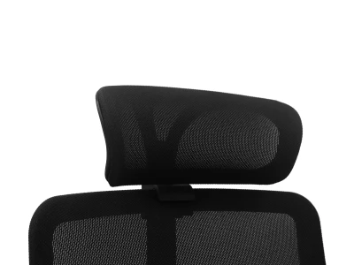 Fotel Ergonomiczny Biurowy ERGONAUT AERO Czarny - zbliżenie z przodu na wyprofilowany siatkowy zagłówek.