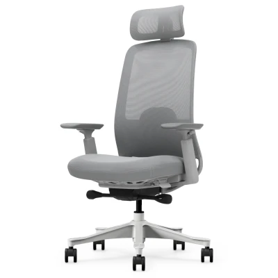 Fotel Ergonomiczny Biurowy ERGONAUT NIMBUS Szary – ujęcie z przodu pod kątem ukazujące lewą stronę fotela.