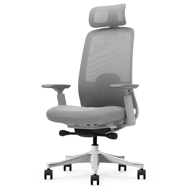 Fotel Ergonomiczny Biurowy ERGONAUT NIMBUS Szary – ujęcie z przodu pod kątem ukazujące lewą stronę fotela.