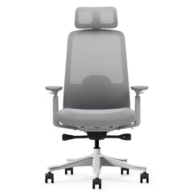 Fotel Ergonomiczny Biurowy ERGONAUT NIMBUS Szary – widok centralnie z przodu na całą konstrukcję mebla.