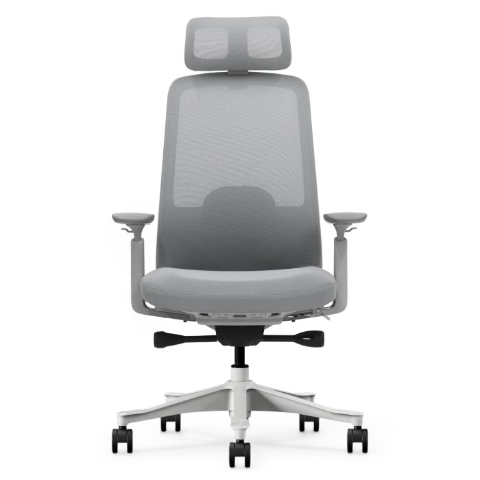 Fotel Ergonomiczny Biurowy ERGONAUT NIMBUS Szary – widok centralnie z przodu na całą konstrukcję mebla.