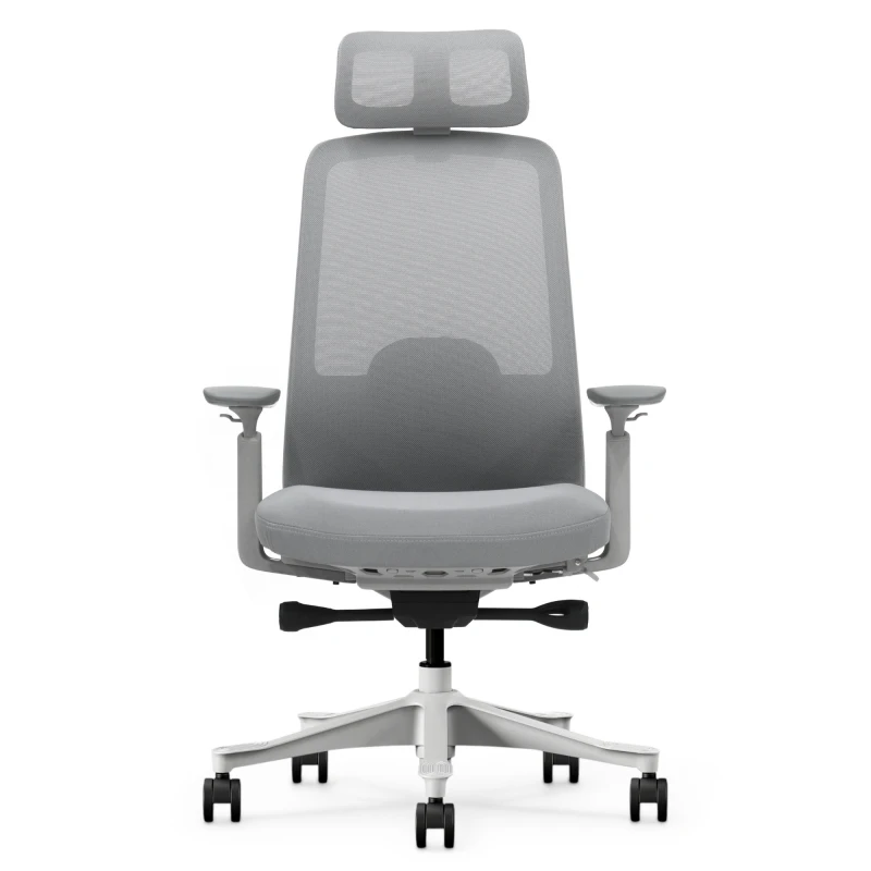 Fotel Ergonomiczny Biurowy ERGONAUT NIMBUS Szary – widok centralnie z przodu na całą konstrukcję mebla.