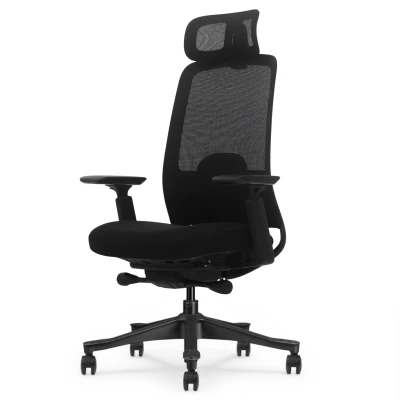 Fotel Ergonomiczny Biurowy ERGONAUT NIMBUS Czarny - prawy półprofil całego fotela na jasnym tle.