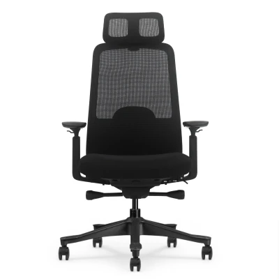 Fotel Ergonomiczny Biurowy ERGONAUT NIMBUS Czarny - widok centralny z przodu na oparcie i siedzisko.