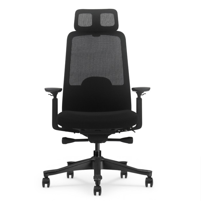 Fotel Ergonomiczny Biurowy ERGONAUT NIMBUS Czarny - widok centralny z przodu na oparcie i siedzisko.