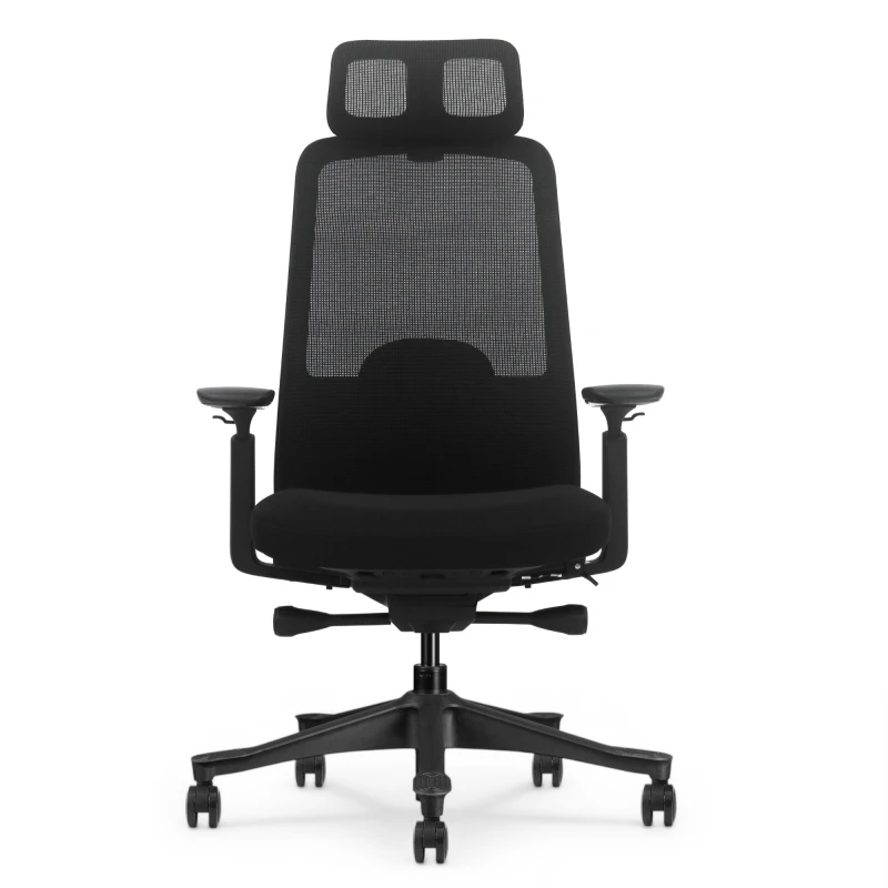 Fotel Ergonomiczny Biurowy ERGONAUT NIMBUS Czarny - widok centralny z przodu na oparcie i siedzisko.