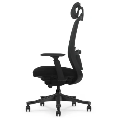 Fotel Ergonomiczny Biurowy ERGONAUT NIMBUS Czarny - widok z lewego profilu na wyprofilowane oparcie.