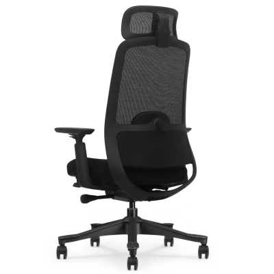 Fotel Ergonomiczny Biurowy ERGONAUT NIMBUS Czarny - prawy tylny półprofil, widok na ramę oparcia.