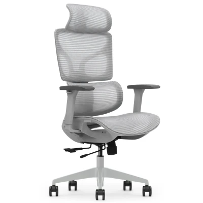 Fotel Ergonomiczny Biurowy ERGONAUT BIONIC AIR Szary – widok z przodu z lewej strony na siatkowe oparcie i siedzisko.