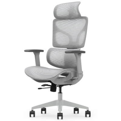 Fotel Ergonomiczny Biurowy ERGONAUT BIONIC AIR Szary – widok z przodu z prawej strony, detale siatki i mechanizmów.