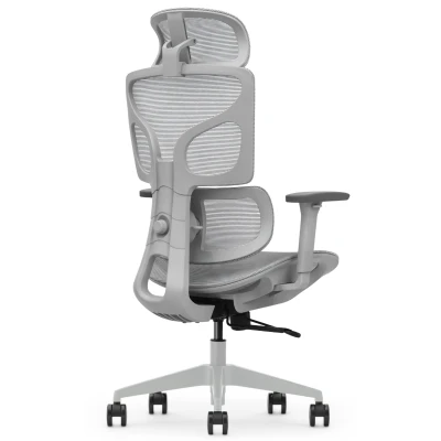 Fotel Ergonomiczny Biurowy ERGONAUT BIONIC AIR Szary – widok z tyłu z lewej strony na konstrukcję i kółka.