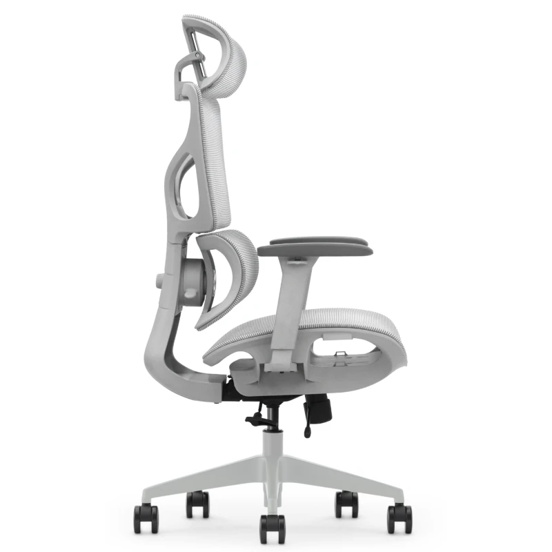 Fotel Ergonomiczny Biurowy ERGONAUT BIONIC AIR Szary – profil boczny z lewej strony, siatka i ramy.
