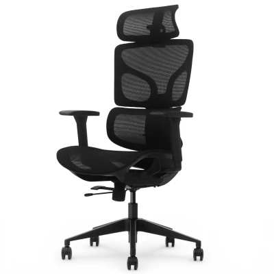 Fotel Ergonomiczny Biurowy ERGONAUT BIONIC AIR Czarny - prawy półprofil na oparcie, siedzisko i podstawę.