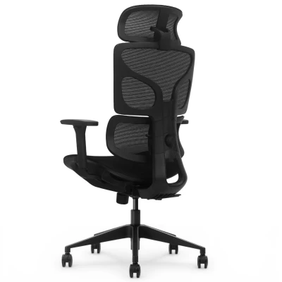 Fotel Ergonomiczny Biurowy ERGONAUT BIONIC AIR Czarny - prawy półprofil z tyłu ukazujący stelaż oparcia.