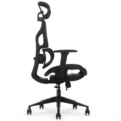 Fotel Ergonomiczny Biurowy ERGONAUT BIONIC AIR Czarny - widok z lewego profilu na linię boczną i podstawę.