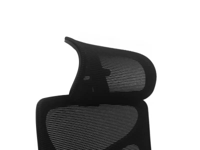 Fotel Ergonomiczny Biurowy ERGONAUT BIONIC AIR Czarny - zbliżenie z lewego profilu na siatkowy zagłówek.