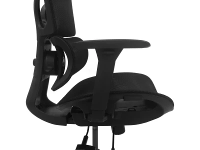 Fotel Ergonomiczny Biurowy ERGONAUT BIONIC AIR Czarny - zbliżenie z prawego profilu na mechanizm, siedzisko i wsparcie lędźwiowe.