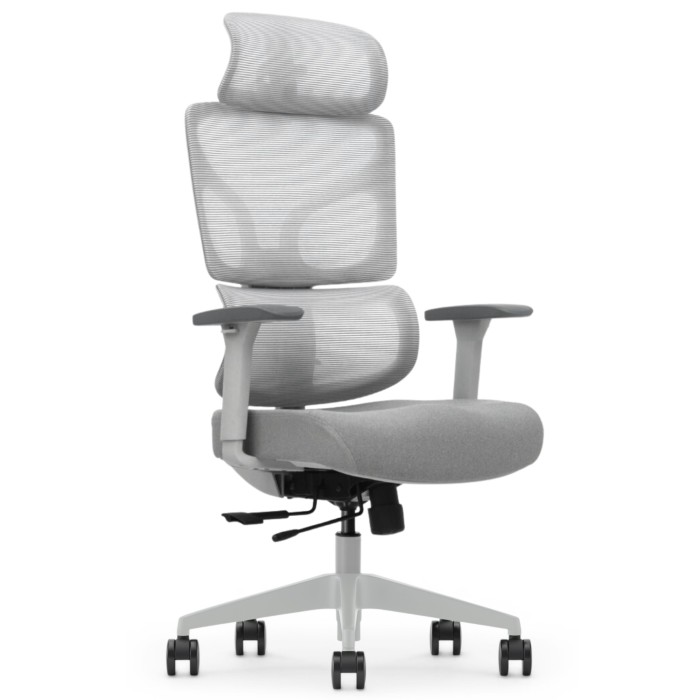 Fotel Ergonomiczny Biurowy ERGONAUT BIONIC Szary - lewy półprofil na materiałowe siedzisko i siatkowe oparcie.