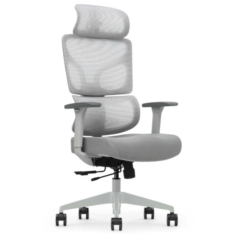 Fotel Ergonomiczny Biurowy ERGONAUT BIONIC Szary - lewy półprofil na materiałowe siedzisko i siatkowe oparcie.