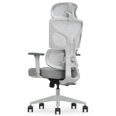 Fotel Ergonomiczny Biurowy ERGONAUT BIONIC Szary - prawy półprofil z tyłu na jasnoszarą ramę oparcia.