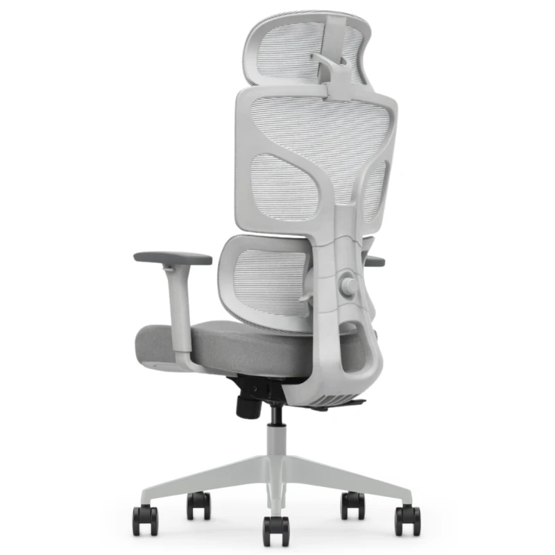 Fotel Ergonomiczny Biurowy ERGONAUT BIONIC Szary - prawy półprofil z tyłu na jasnoszarą ramę oparcia.