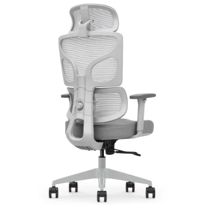 Fotel Ergonomiczny Biurowy ERGONAUT BIONIC Szary - lewy półprofil z tyłu na stelaż i podłokietnik.