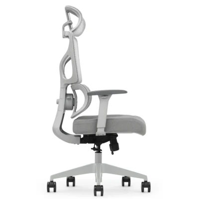 Fotel Ergonomiczny Biurowy ERGONAUT BIONIC Szary - widok z lewego profilu na linię boczną i podstawę.