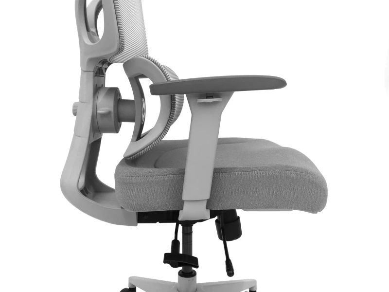 Fotel Ergonomiczny Biurowy ERGONAUT BIONIC Szary - lewy profil ukazujący siedzisko, oparcie lędźwiowe i podłokietnik.