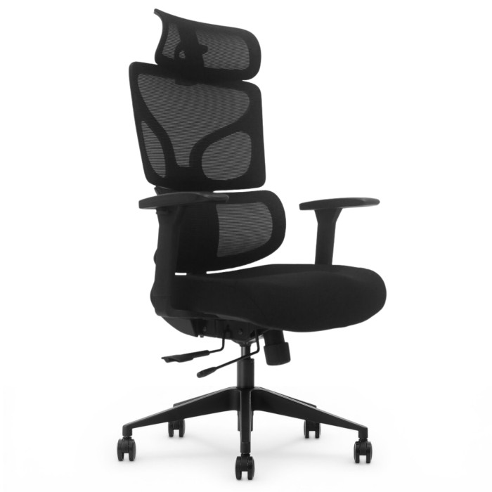 Fotel Ergonomiczny Biurowy ERGONAUT BIONIC Czarny - lewy półprofil na materiałowe siedzisko i siatkowe oparcie