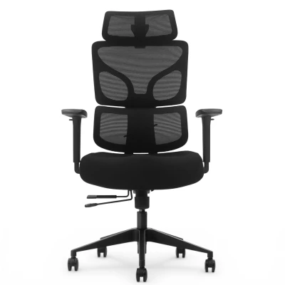 Fotel Ergonomiczny Biurowy ERGONAUT BIONIC Czarny - centralny widok z przodu na całą sylwetkę i podłokietniki.