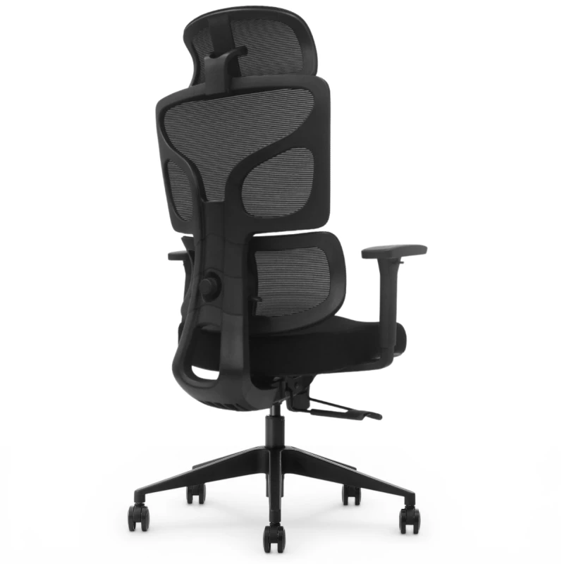 Fotel Ergonomiczny Biurowy ERGONAUT BIONIC Czarny - prawy półprofil z tyłu na ramę oparcia i zagłówek.