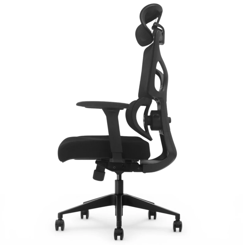 Fotel Ergonomiczny Biurowy ERGONAUT BIONIC Czarny - widok z lewego profilu na linię boczną i podstawę.
