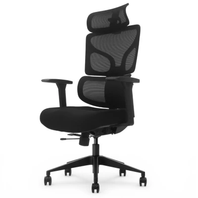 Fotel Ergonomiczny Biurowy ERGONAUT BIONIC Czarny - prawy półprofil na siedzisko, oparcie i podłokietnik.