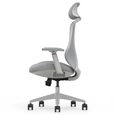 Fotel Ergonomiczny Biurowy ERGONAUT VOYAGER Szary - widok z lewego profilu na linię boczną i ramę.