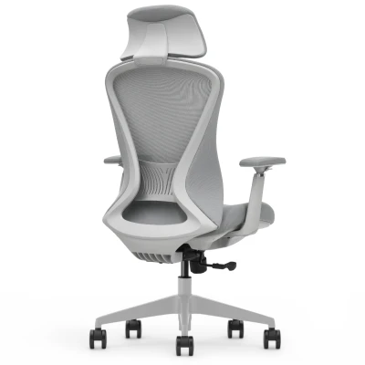 Fotel Ergonomiczny Biurowy ERGONAUT VOYAGER Szary - lewy półprofil z tyłu na całą konstrukcję.