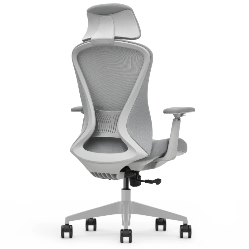 Fotel Ergonomiczny Biurowy ERGONAUT VOYAGER Szary - lewy półprofil z tyłu na całą konstrukcję.