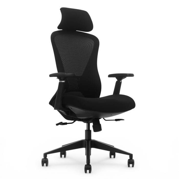 Fotel Ergonomiczny Biurowy ERGONAUT VOYAGER Czarny - lewy półprofil na siedzisko, oparcie i podstawę.