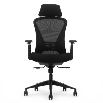 Fotel Ergonomiczny Biurowy ERGONAUT VOYAGER Czarny - centralny widok z przodu na całą sylwetkę.