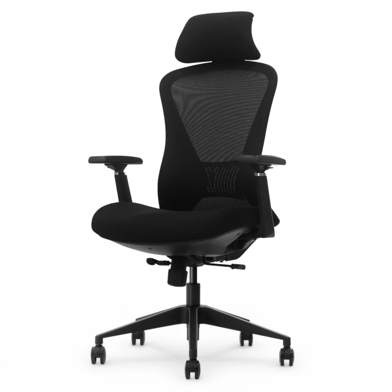 Fotel Ergonomiczny Biurowy ERGONAUT VOYAGER Czarny - prawy półprofil ukazujący oparcie i siedzisko.