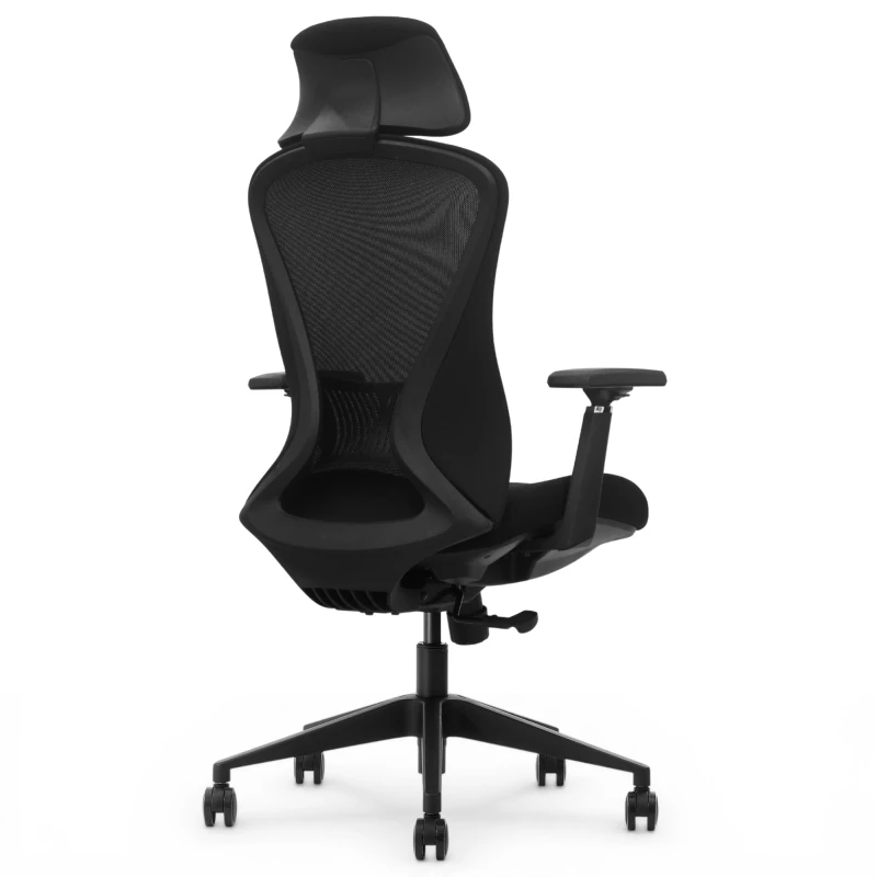 Fotel Ergonomiczny Biurowy ERGONAUT VOYAGER Czarny - lewy półprofil z tyłu na konstrukcję ramy fotela.